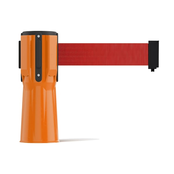 Montour Line Retractable Belt Barrier Cone Mount Orange Case 9ft. Red Belt CP100-OR-RD-90 - main